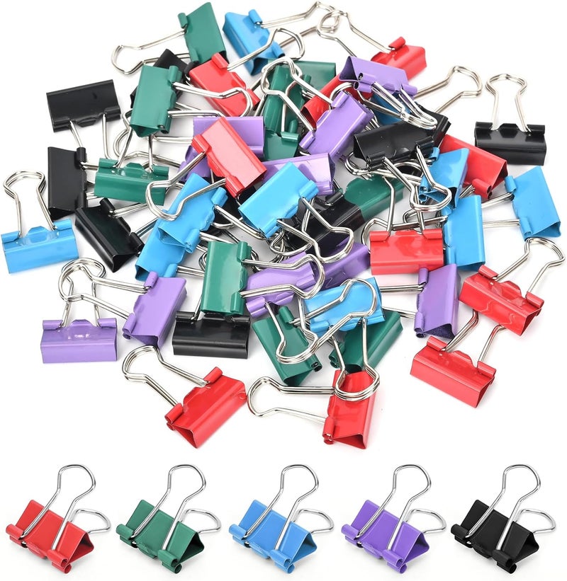 CUARUSUIKA Binder Clips, 50 Pack, 0.75 in Small Paper Clips for Office, (Mixed Color) - Image 1